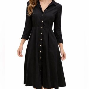 I. Peterman Black Button Front Dress Minimalist Size 8
